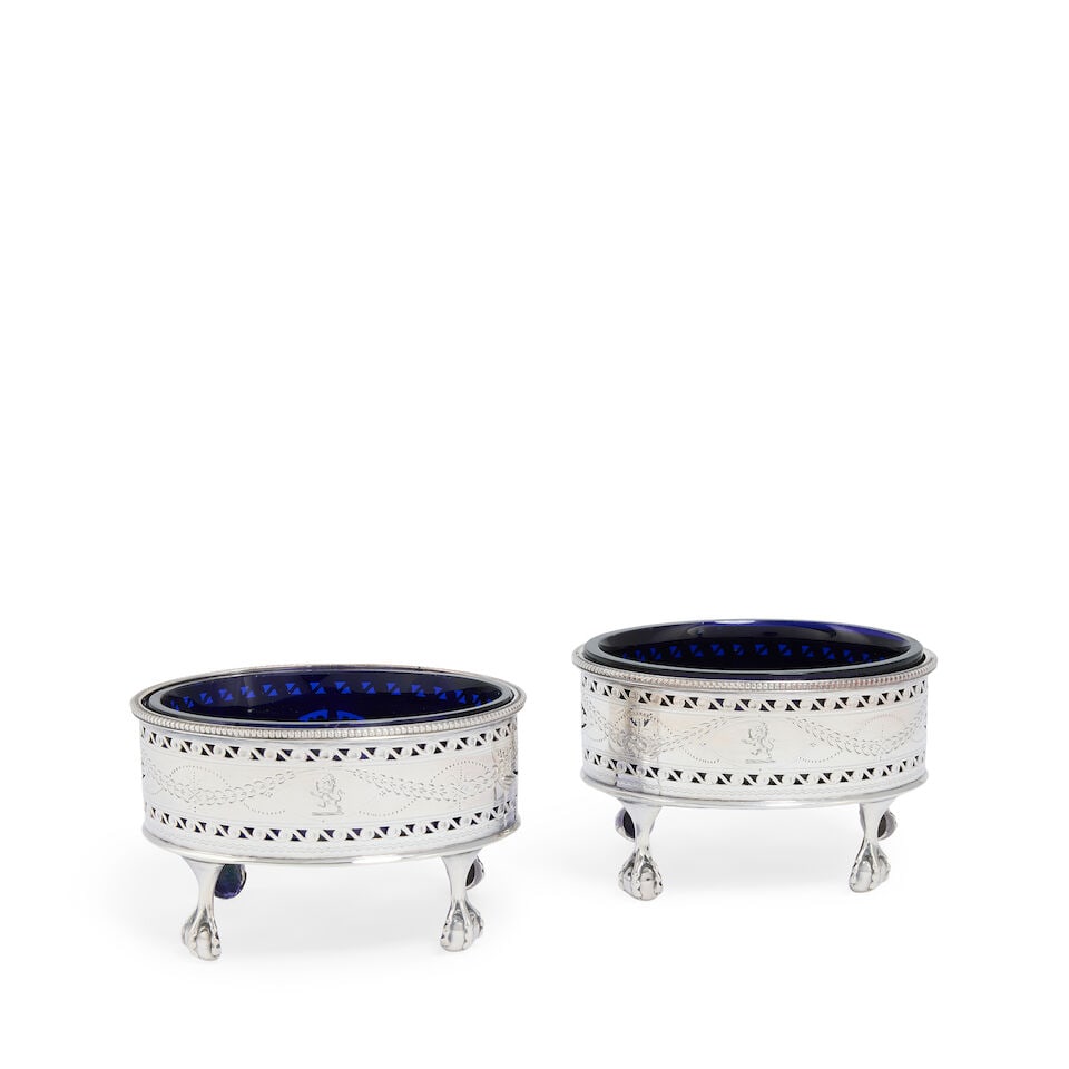A pair of George III provincial silver pierced salts John Langlands I & John Robertson of Newcas... (1 of 3)