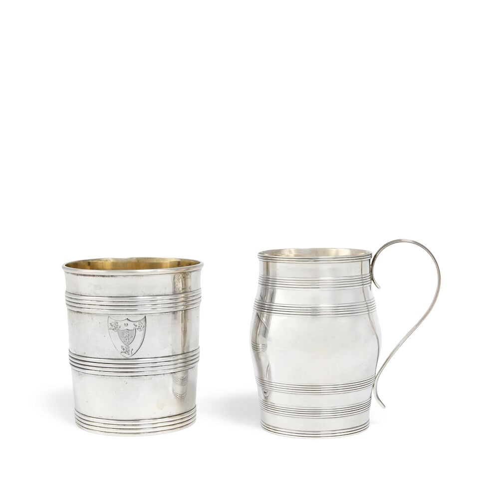 A George III silver beaker and a George III silver small mug the first, maker's mark 'I.C' poss... (1 of 3)