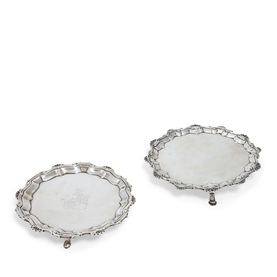 Two silver waiters the first, William Peaston, London 1753, the second, probably John Carter, Lo... (1 of 3)