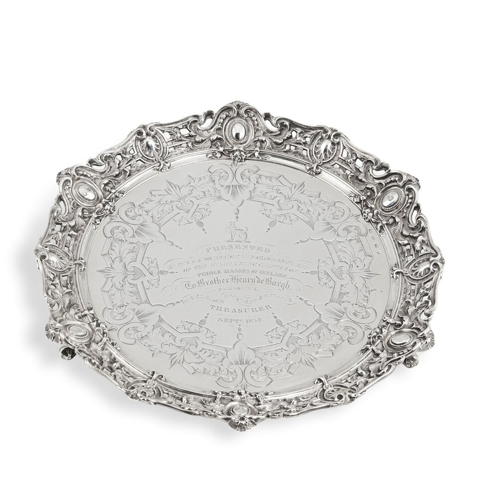A Victorian silver salver Hawkesworth, Eyre & Co (Charles Hawksworth & John Eyre), Sheffield 1855 (1 of 2)