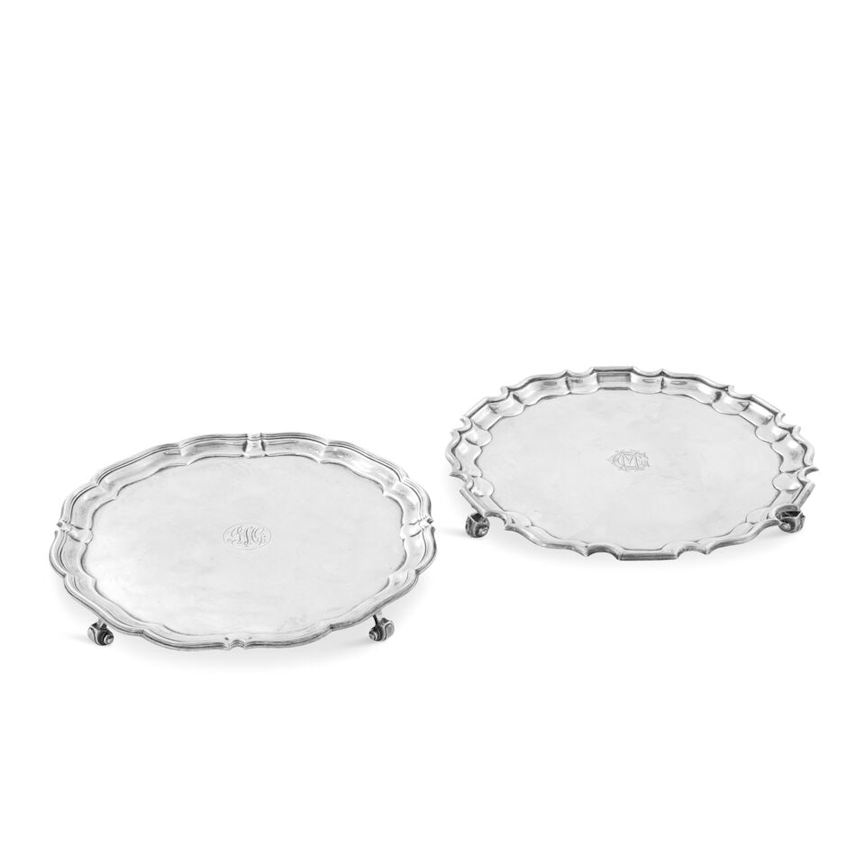Two silver salvers Harrison Brothers & Howson, Sheffield 1932 and Thomas Bradbury & Sons Ltd, Sh... (1 of 5)