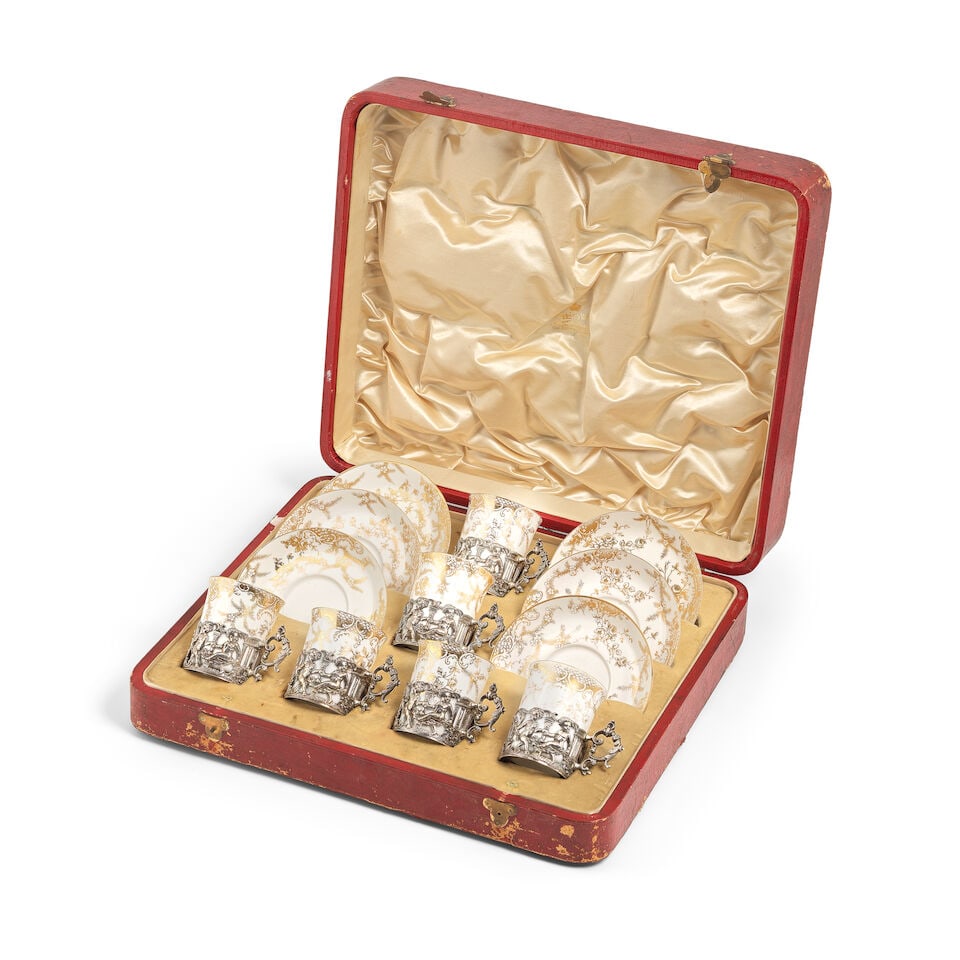 A cased set of Victorian silver and china coffee set Mappin & Webb, Sheffield 1899 (1 of 1)