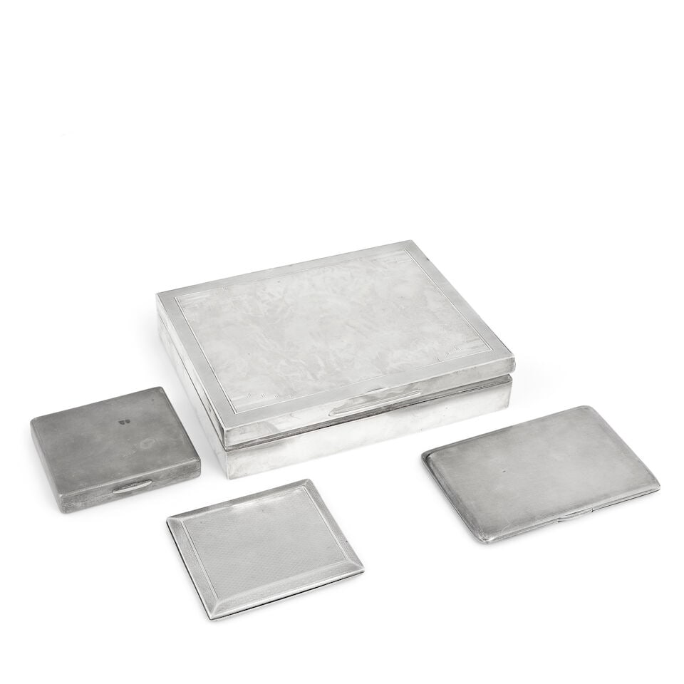 An Art Deco silver cigarette box and three other varying cigarette cases box Mappin & Webb, Lon... (1 of 1)
