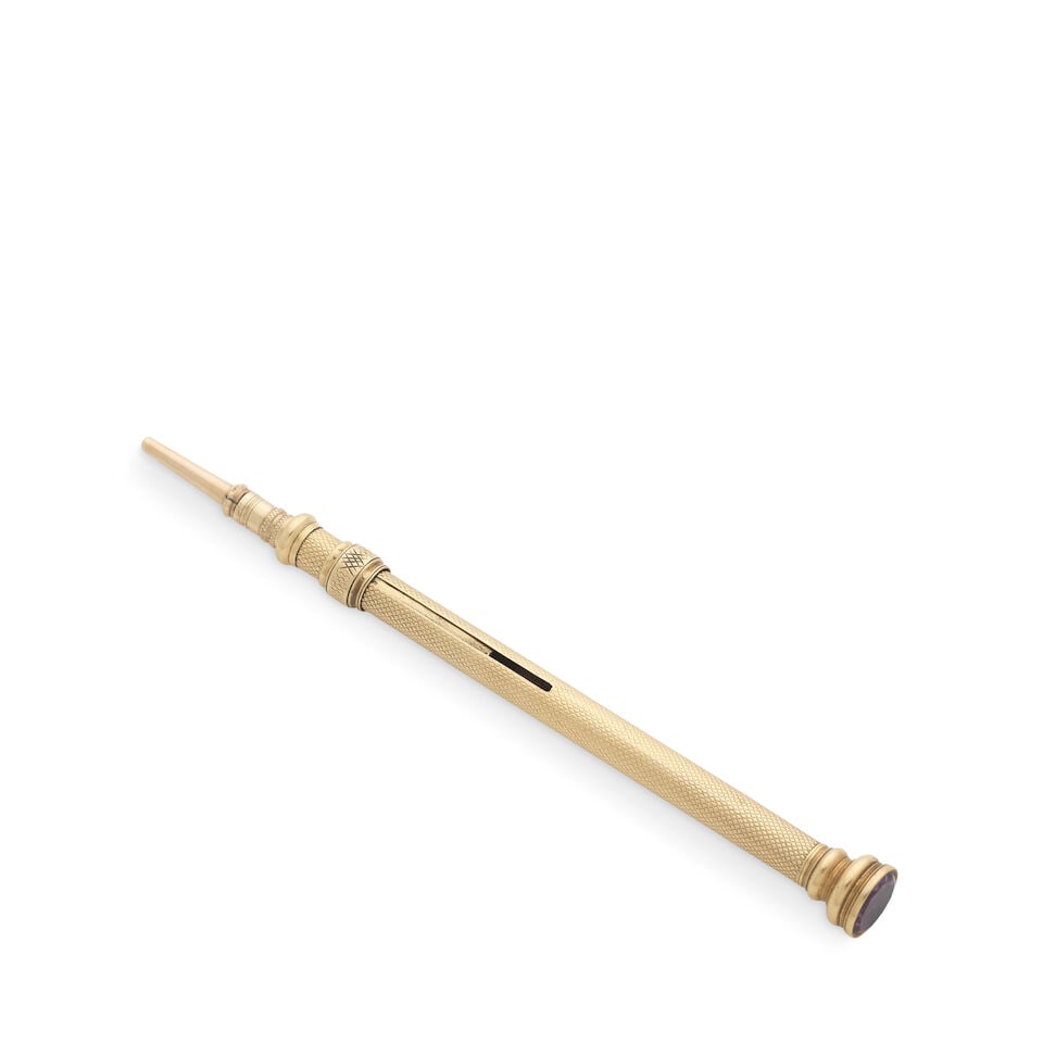A yellow metal and gem set propelling pencil stamped 'S.MORDAN & CO MAKERS AND PATENTERS' - 2