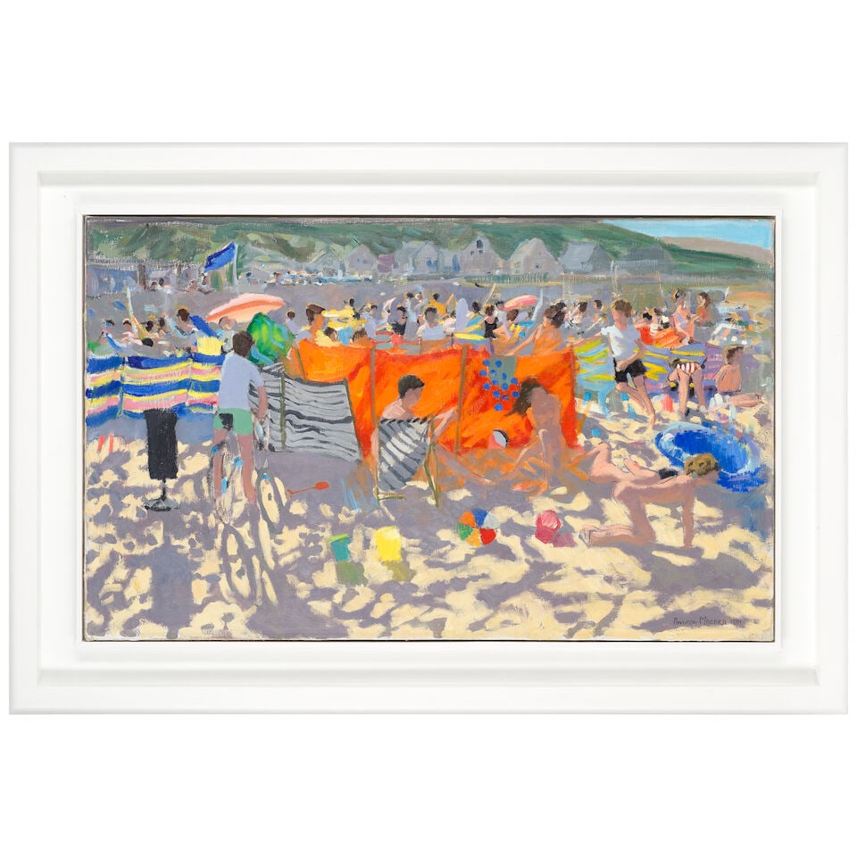Andrew Macara N.E.A.C. (British, born 1944) Orange Windbreaks on The Beach - 2