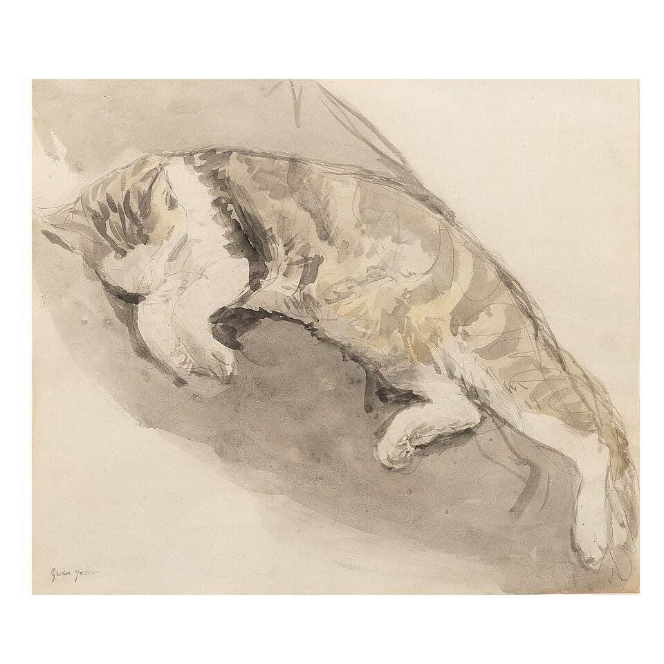 Gwen John (British, 1876-1939) Napping Tortoiseshell Cat (Executed in 1907): Gwen John (British, 1876-1939) Napping Tortoiseshell Cat stamped with estate stamp 'Gwen John' (lower left) watercolour and pencil on paper 21 x 24.5cm (8 1/4 x 9 5/8in). Executed in 1907 Footnotes: P