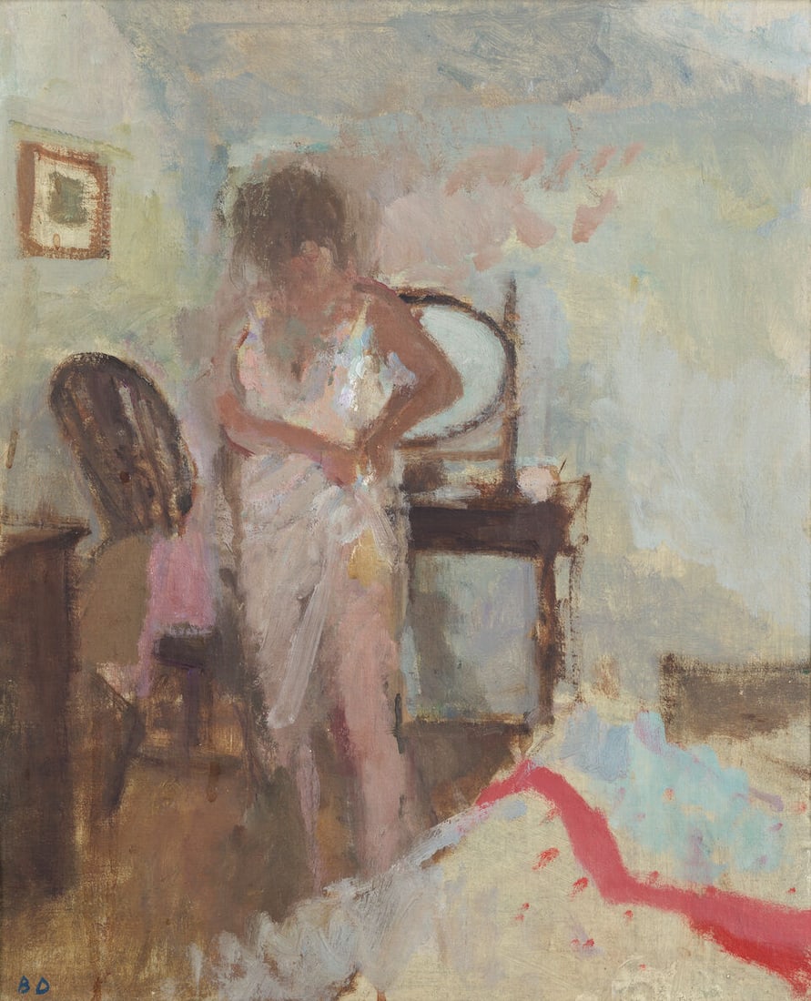 Bernard Dunstan R.A., R.W.A., N.E.A.C., H.P.S. (British, 1920-2017) Dressing, The Silk Slip - 2