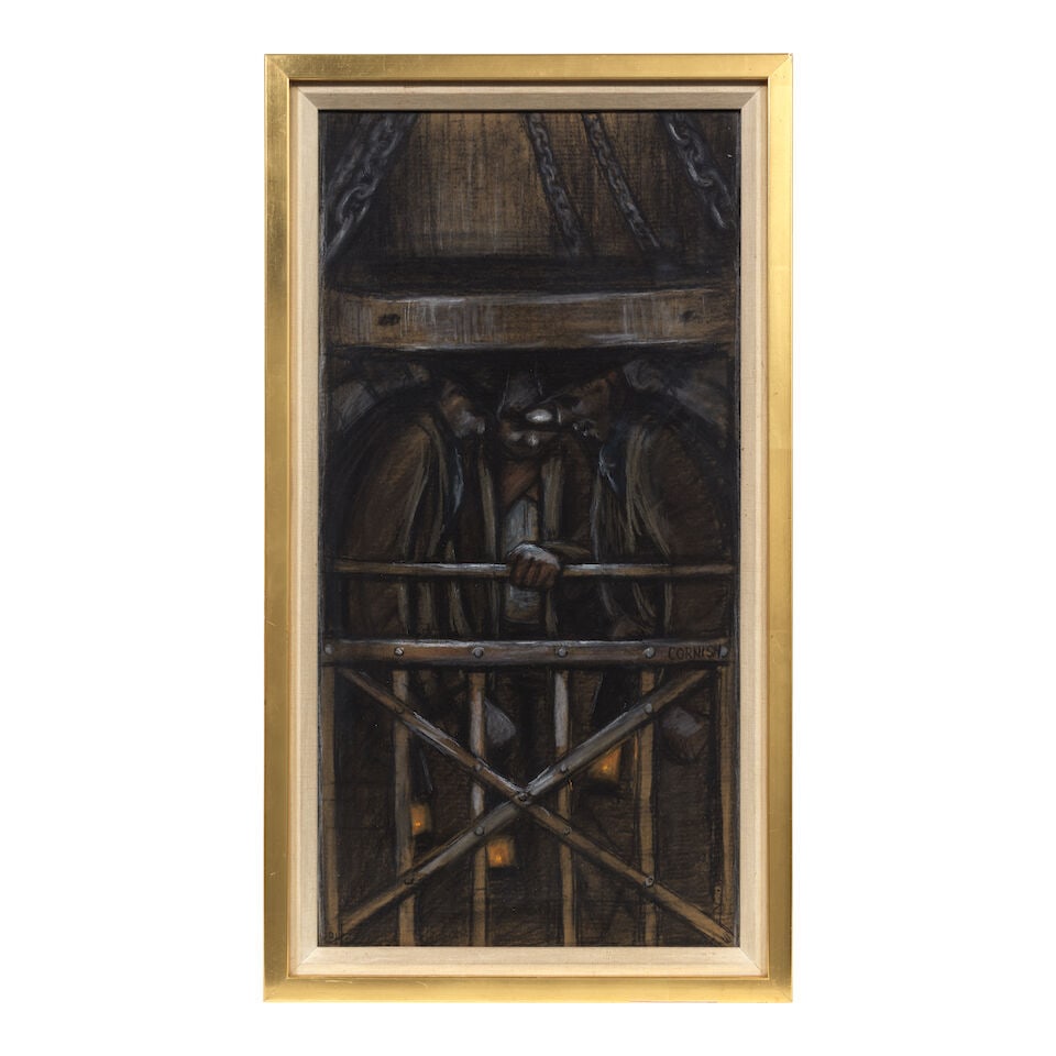 Norman Stansfield Cornish (British, 1919-2014) Miners in Pit Cage - 2
