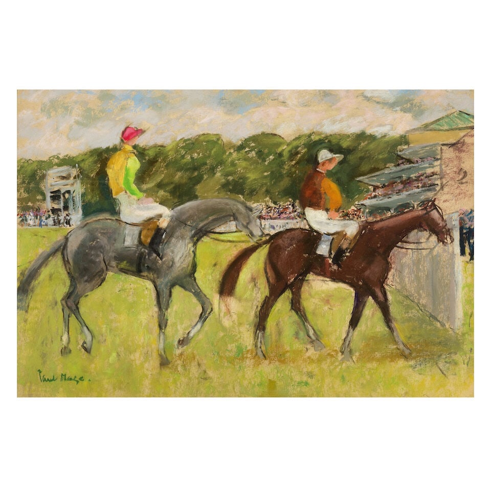 Paul Lucien Maze (French, 1887-1979) Jockeys on Horseback: Paul Lucien Maze (French, 1887-1979) Jockeys on Horseback signed 'Paul Maze.' (lower left) gouache and chalk on paper 37 x 54cm (14 9/16 x 21 1/4in). Footnotes: Provenance Sale; Phillips, London, 23 A