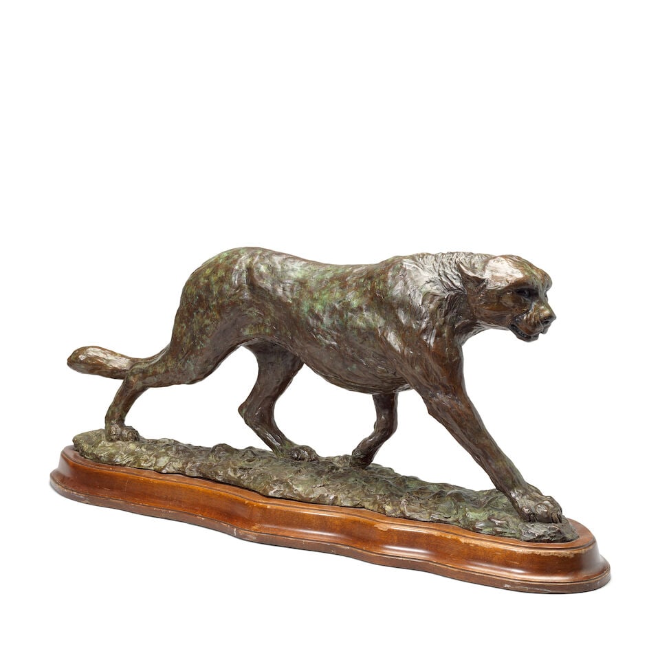 Kim Brooks (British, born 1936) Strolling Cheetah 61cm (24in) wide excluding base; 66cm (26in) w... - 2