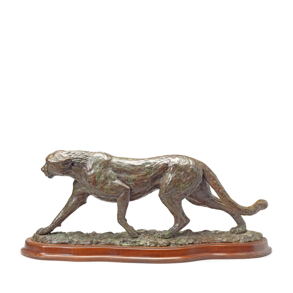 Kim Brooks (British, born 1936) Strolling Cheetah 61cm (24in) wide excluding base; 66cm (26in) w... - 3