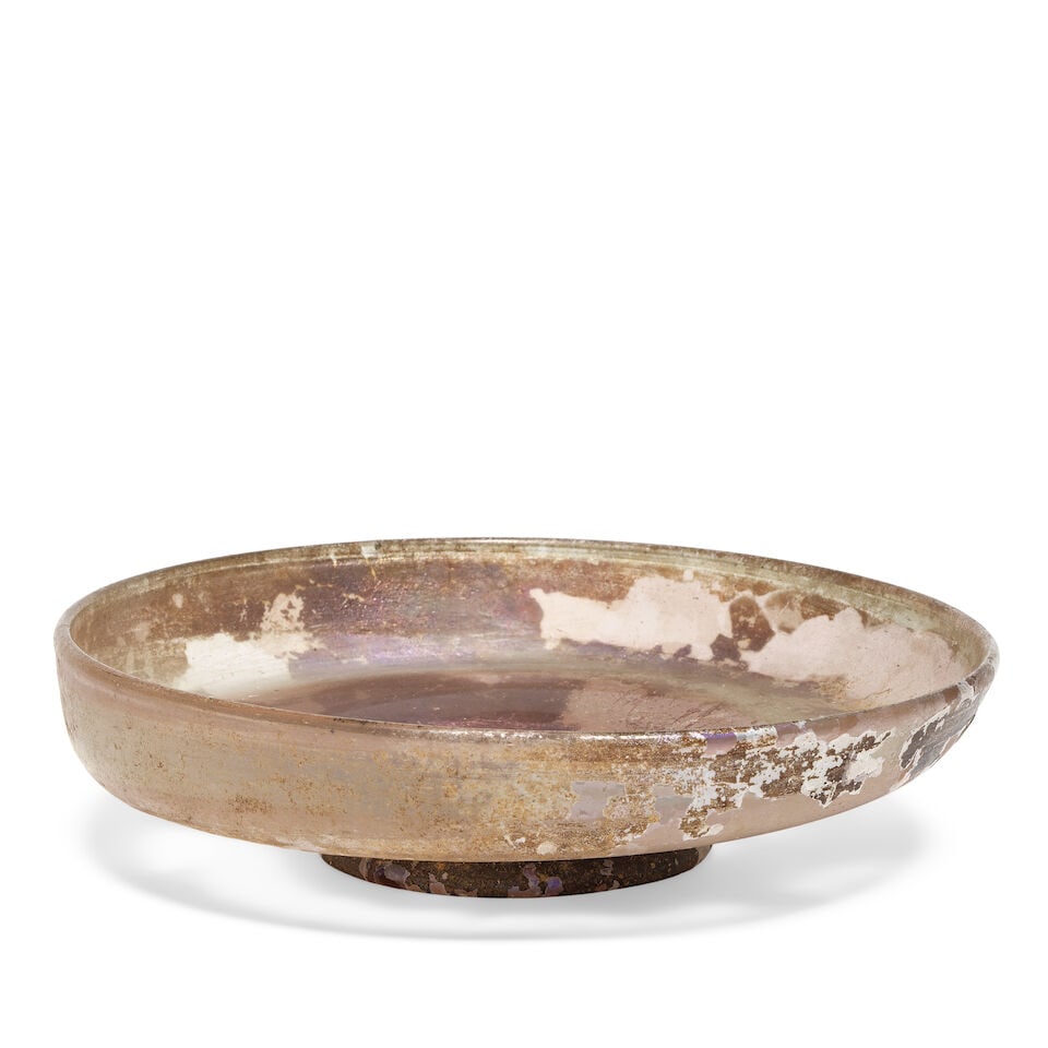 A Roman pale streaky purple glass dish - 2