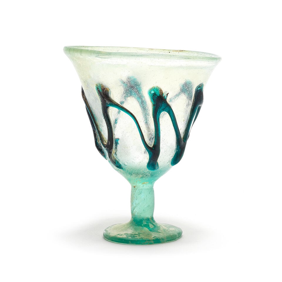 A Byzantine pale blue-green glass stemmed goblet - 2