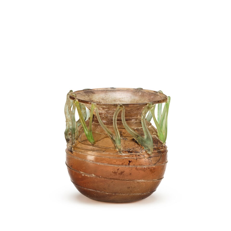 A Roman pale purple glass jar with green zig-zag trailing - 2