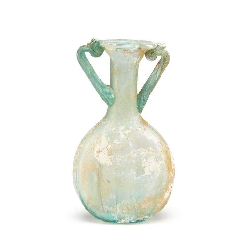 A large Roman turquoise glass pilgrim flask - 2