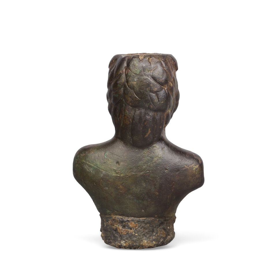 A Late Roman lead-filled bronze steelyard weight in the form of a male bust, possibly Mercury - 2