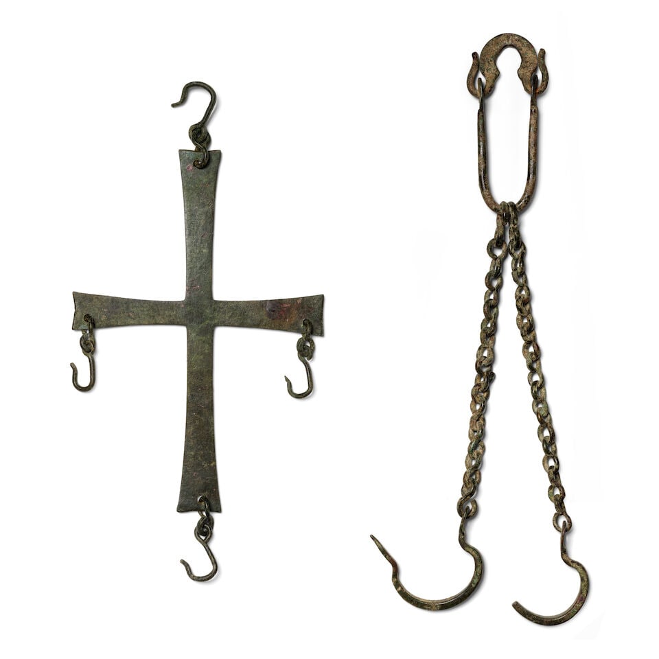A Byzantine bronze cross and a Byzantine bronze steelyard collar with chains and hooks 2 - 2