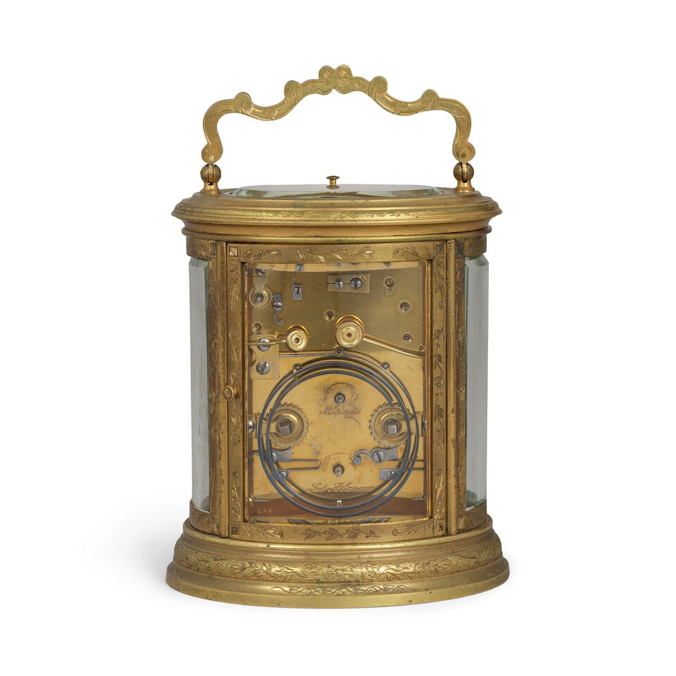 A late 19th century French oval cased hour repeating carriage clock - 2