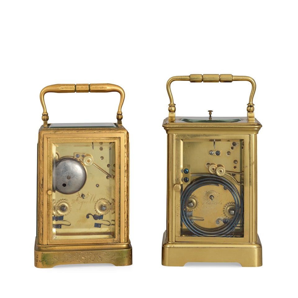 Two French carriage clocks including a one piece cased clock and a grande sonnerie striking clock - 2