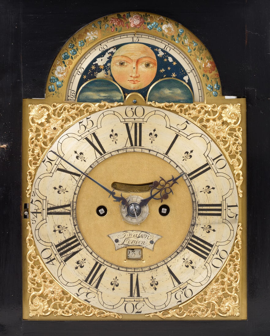 An 18th century Dutch market ebonised quarter striking table clock J. Watson, London - 2