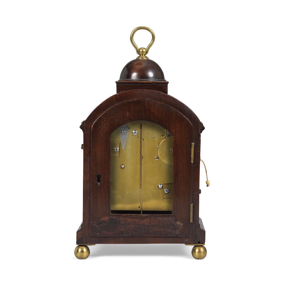 A small and rare early 19th century fruitwood table clock timepiece with enamel dial and alarm G... - 2