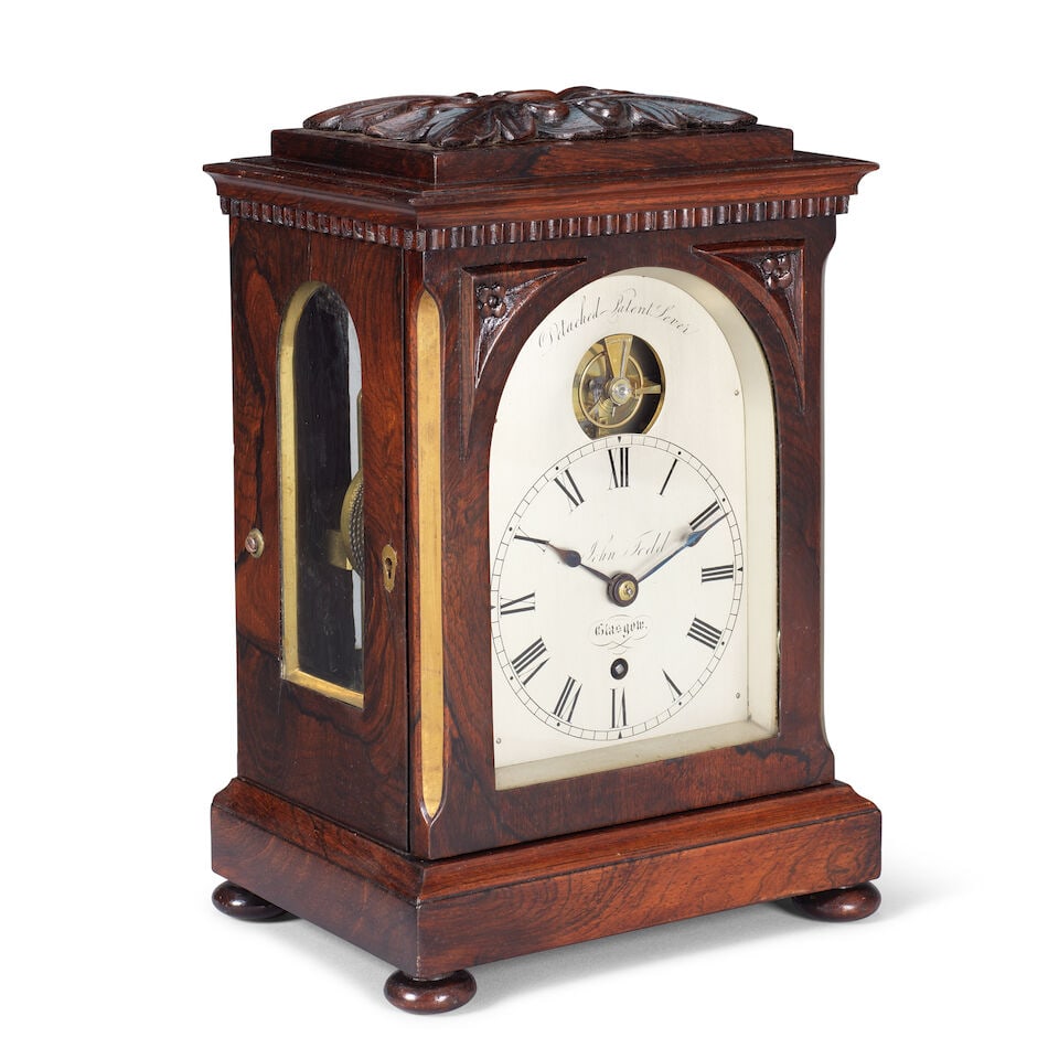 A rare first half of the 19th century rosewood library clock timepiece John Todd, Glasgow, 'Deta... - 3