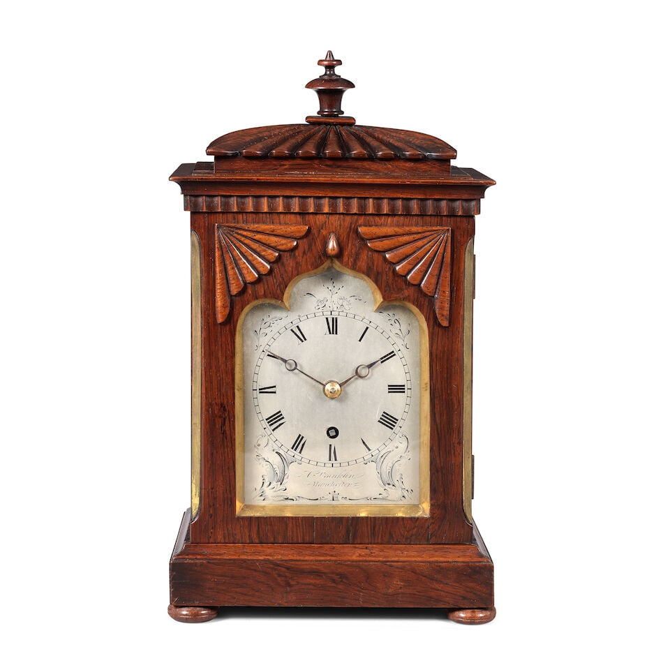 A late 19th century English rosewood veneered library clock timepiece J. Franklin, Manchester - 4