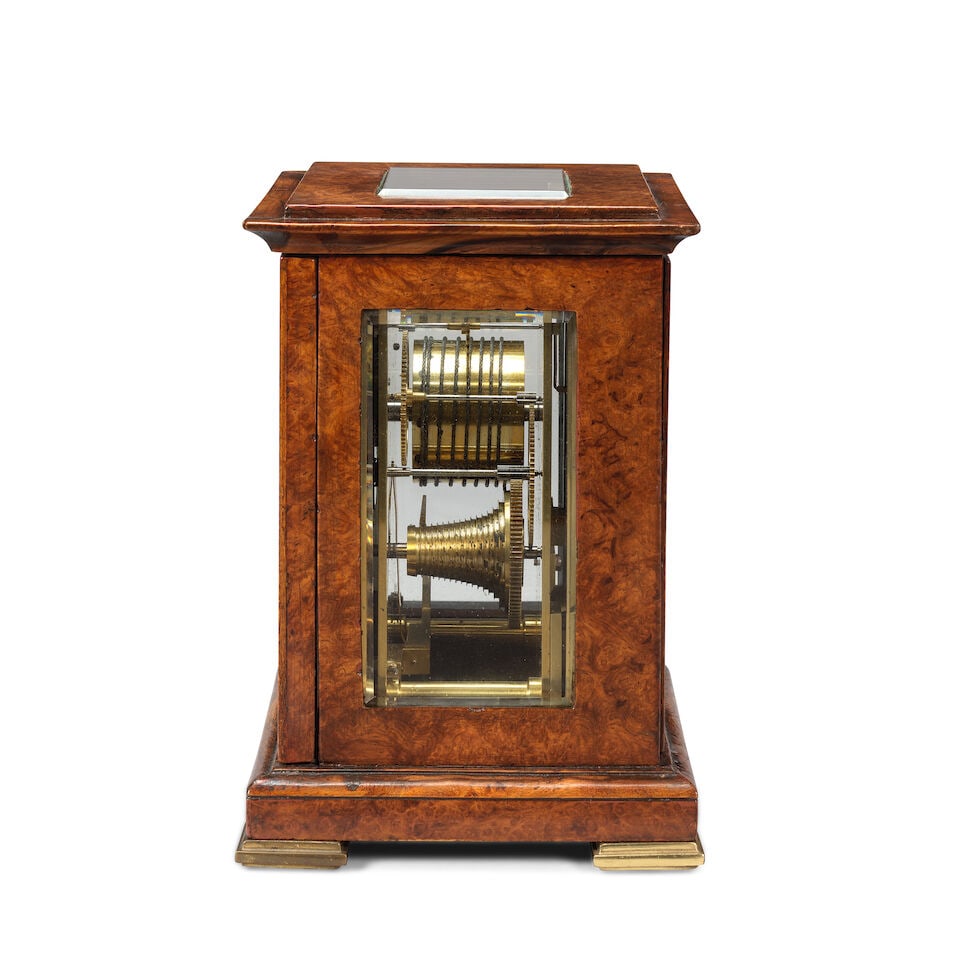 A late 19th century amboyna veneered library timepiece clock Dent, London, No. 608 - 2