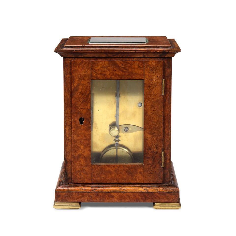 A late 19th century amboyna veneered library timepiece clock Dent, London, No. 608 - 3