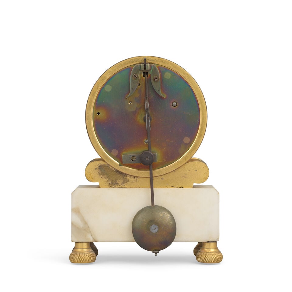 A mid 19th century ormolu and white marble mantel clock timepiece John Lamb, Newman Street London - 2