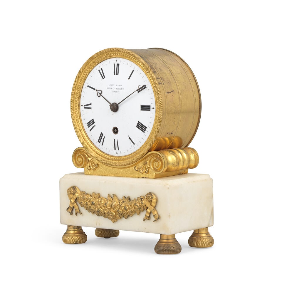 A mid 19th century ormolu and white marble mantel clock timepiece John Lamb, Newman Street London - 3