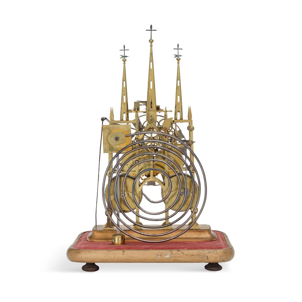 A late 19th century Litchfield cathedral striking skeleton clock and dome J Yates Preston - 2
