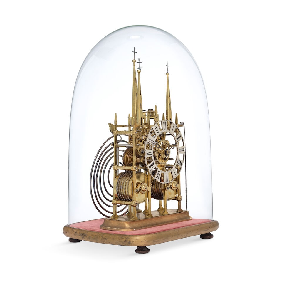 A late 19th century Litchfield cathedral striking skeleton clock and dome J Yates Preston - 3