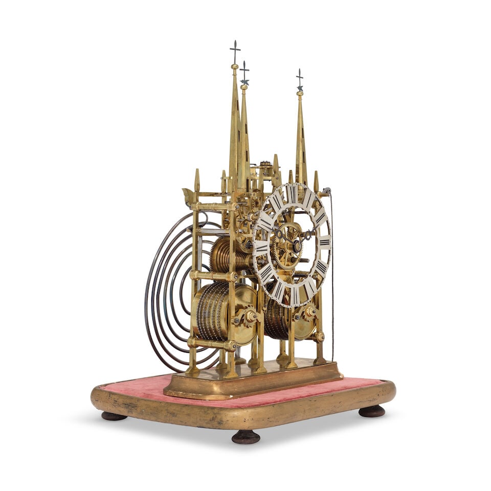 A late 19th century Litchfield cathedral striking skeleton clock and dome J Yates Preston - 4
