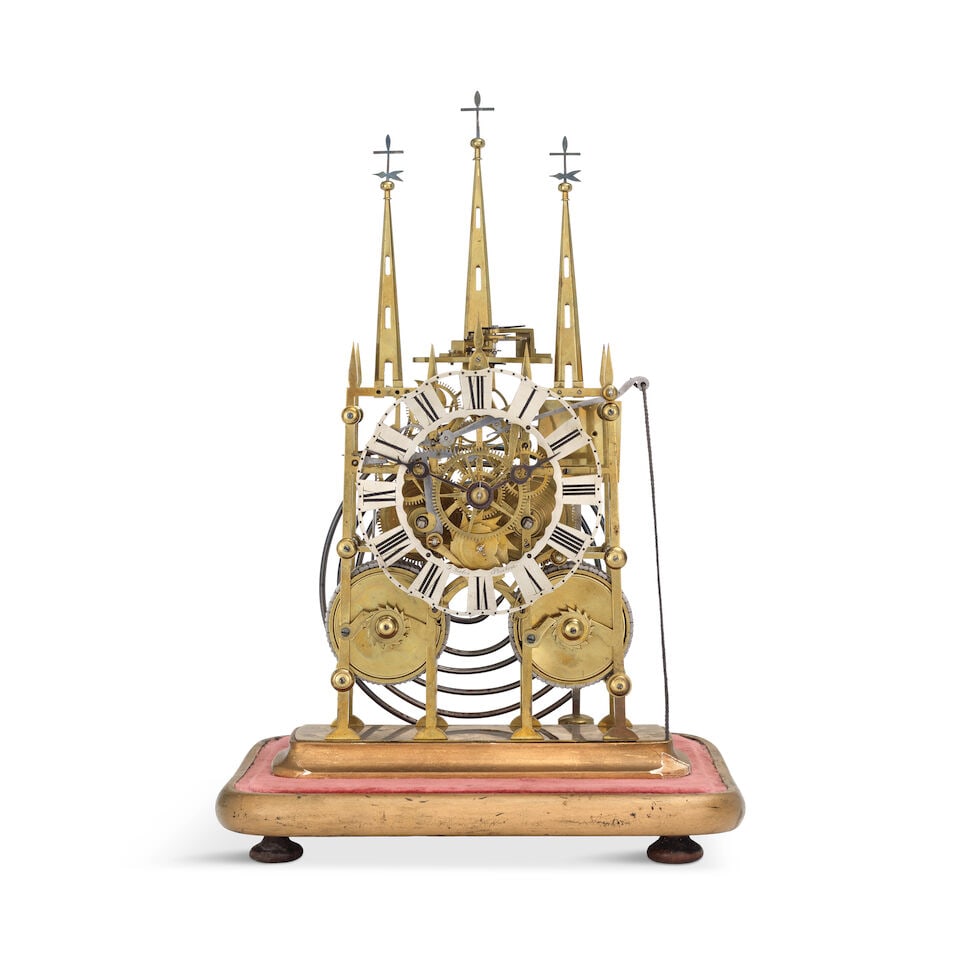 A late 19th century Litchfield cathedral striking skeleton clock and dome J Yates Preston - 5