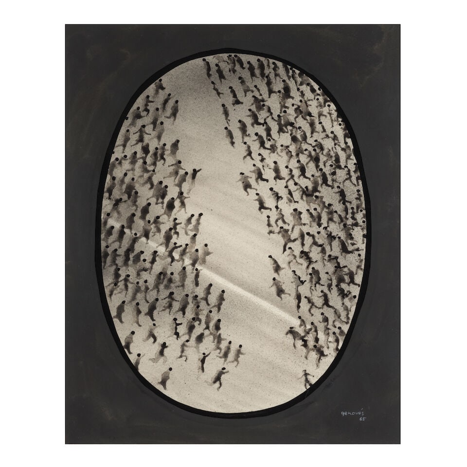 JUAN GENOVÉS (1930-2020) Encuentro 1965: JUAN GENOVÉS (1930-2020) Encuentro 1965 signé et daté 65 ; signé, titré et daté 1965 au revers gouache et encre de chine sur papier signed and dated 65 ; signed, titled