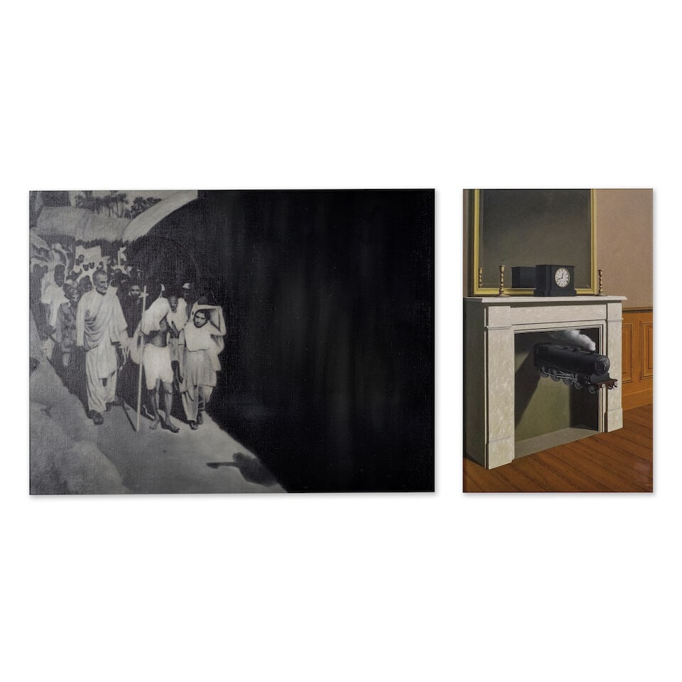 ATUL DODIYA (N. 1959) Visit to riot victim village, Bihar 1947 (diptyque) 2014 - 2