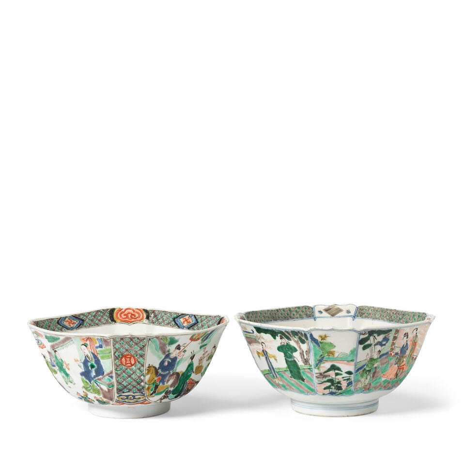 TWO FAMILLE-VERTE 'FIGURATIVE' SQUARE BOWLS Kangxi (2) - 5