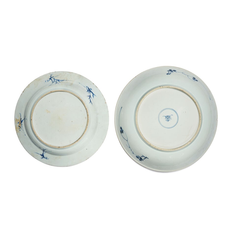 A LARGE BLUE AND WHITE 'LANDSCAPE' DISH AND A BLUE AND WHITE 'PEONIES' DISH Kangxi (2) - 2