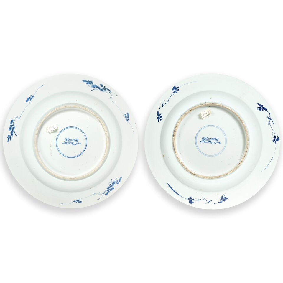 A PAIR OF LARGE BLUE AND WHITE 'BIRD AND FLOWERS' DISHES Kangxi (2) - 2