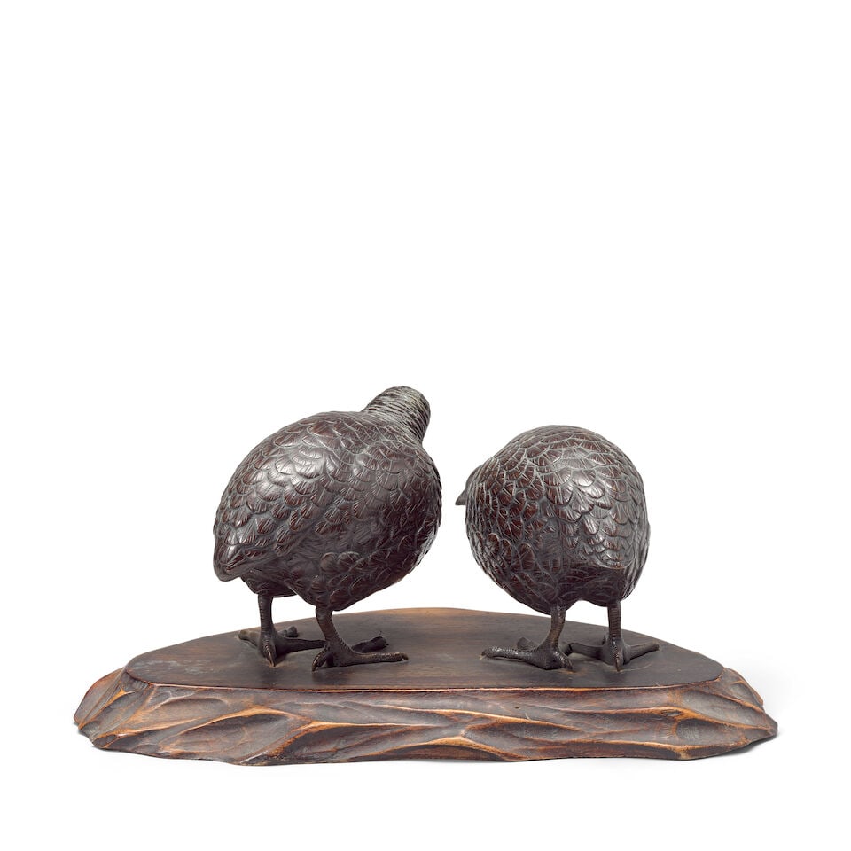 A PAIR OF BRONZE QUAILS By Miyabe Atsuyoshi, Meiji period - 4