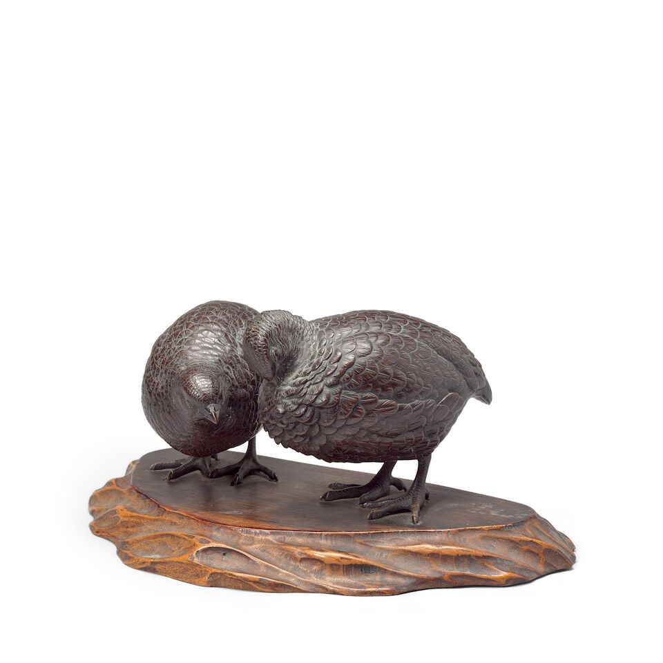 A PAIR OF BRONZE QUAILS By Miyabe Atsuyoshi, Meiji period - 5