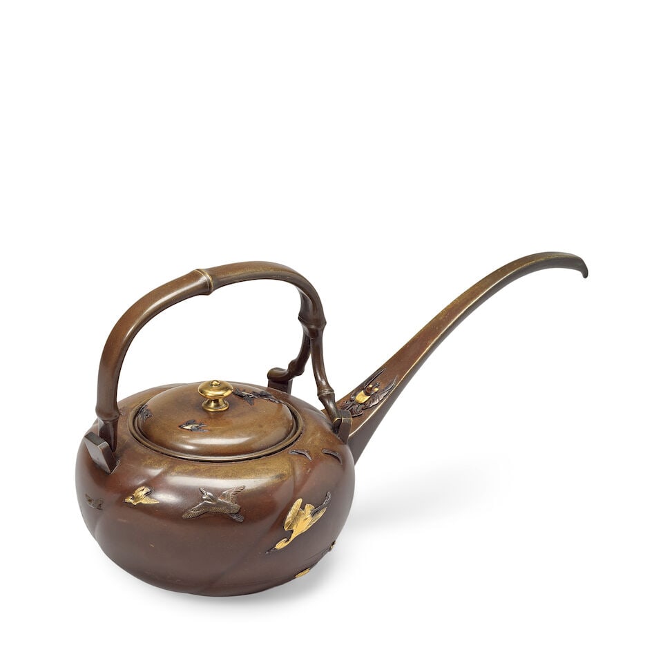 A GOLD AND SILVER-INLAID BRONZE EWER AND COVER By Miyabe Atsuyoshi, Meiji period (2) - 4