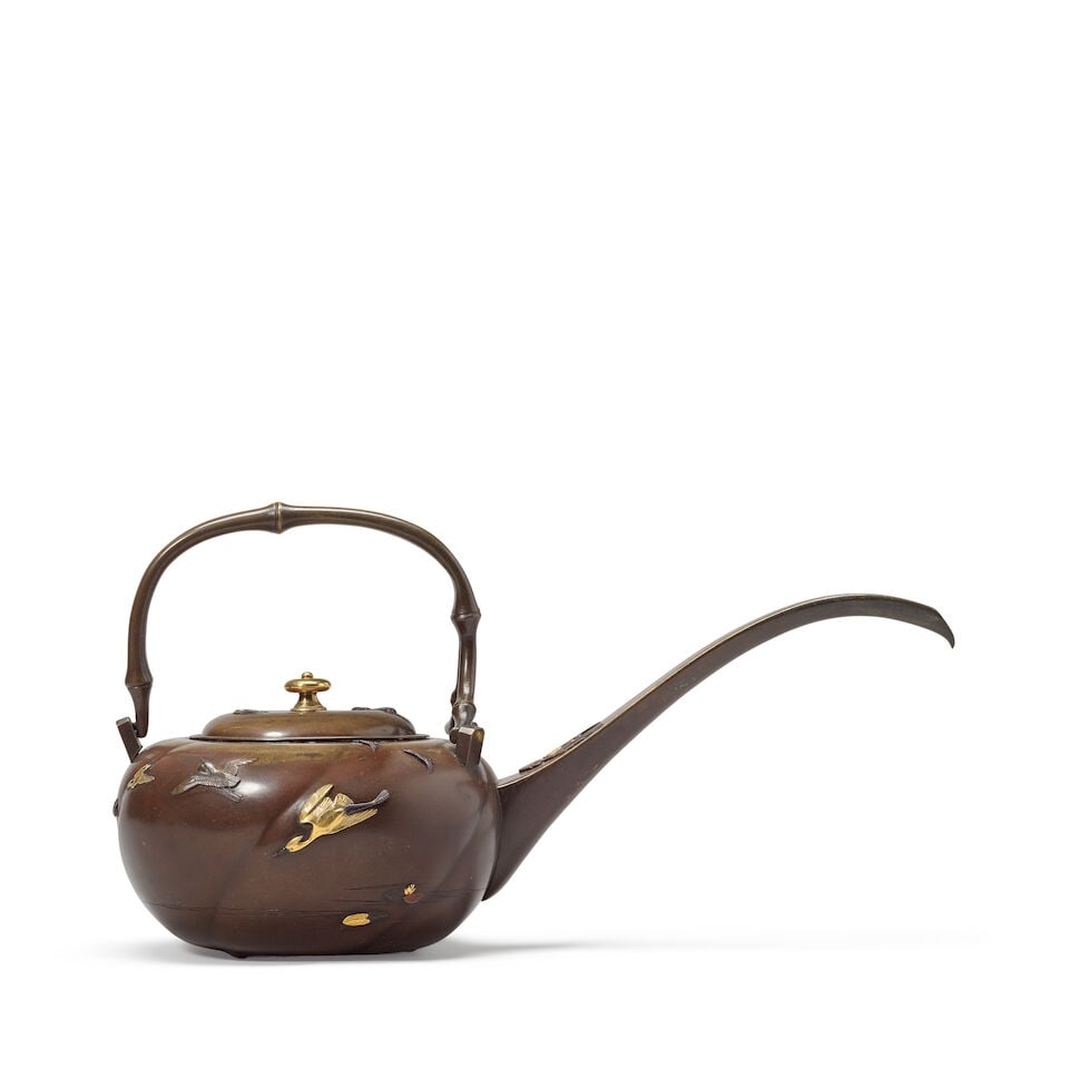 A GOLD AND SILVER-INLAID BRONZE EWER AND COVER By Miyabe Atsuyoshi, Meiji period (2) - 5