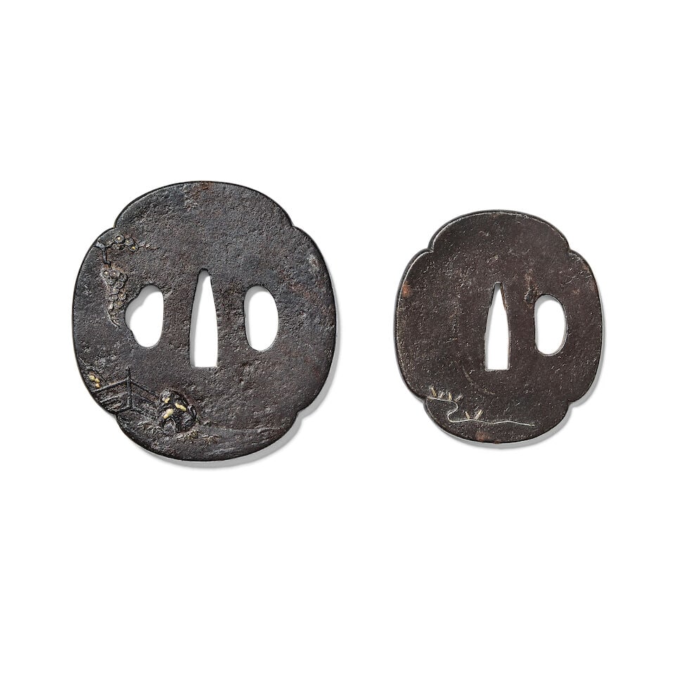TWO METAL MOUNTED WOOD BOXES, A METAL BOX, TWO TSUBA AND A SHAKUDO BRACELET Meiji period (9) - 4
