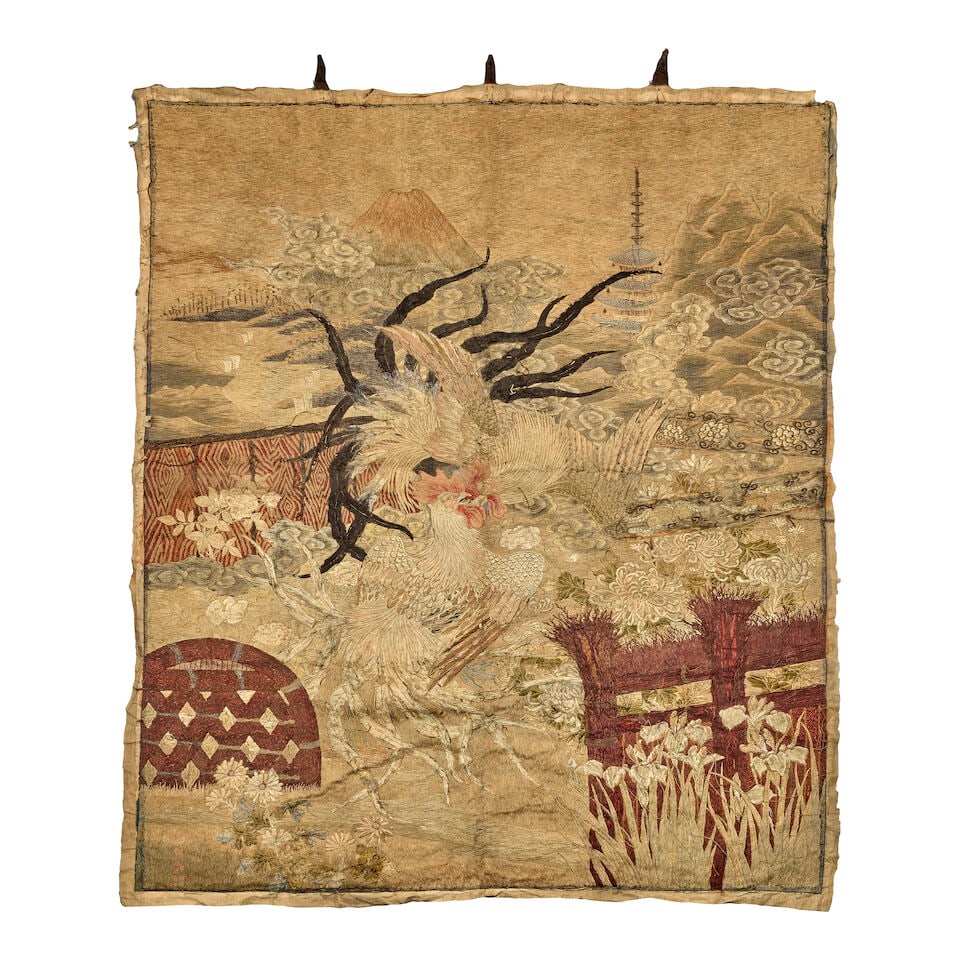 THREE EMBROIDERED TEXTILE PANELS Meiji period (3) - 7