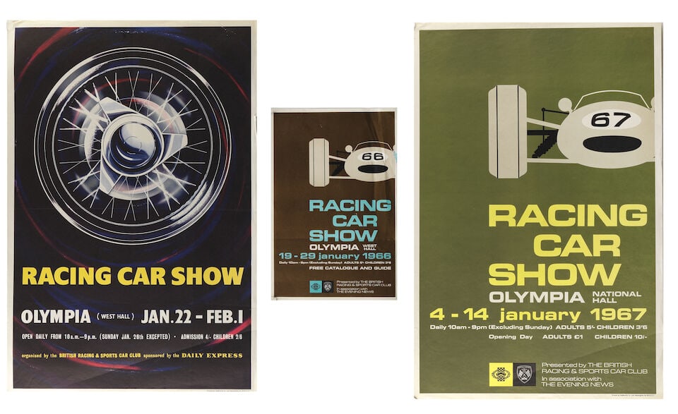 Three 'Olympia Racing Car Show' posters for 1964, 1966 and 1967, ((3)) (1 of 1)