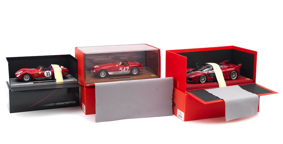 Three boxed 1:18 scale die-cast limited edition models of Ferrari race cars by BBR Models of Ita...: Three boxed 1:18 scale die-cast limited edition models of Ferrari race cars by BBR Models of Italy, comprising the Gendebien/Frere 1960 Le Mans winning Ferrari 250 TR59/60, #11 car (BBRC1805), limited