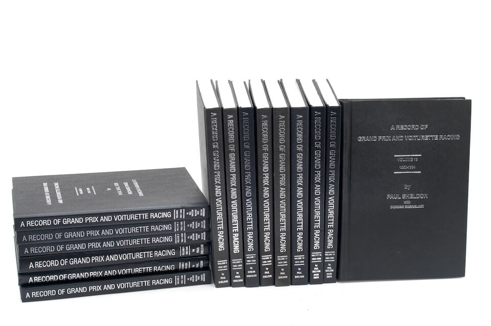 Paul Sheldon, Duncan Rabagliati, and other authors: A Record of Grand Prix and Voiturette Racing...: Paul Sheldon, Duncan Rabagliati, and other authors: A Record of Grand Prix and Voiturette Racing, Volumes 1 to 15; published by St Leonards Press, a complete run, Volumes 1 and 2 in black leather bind