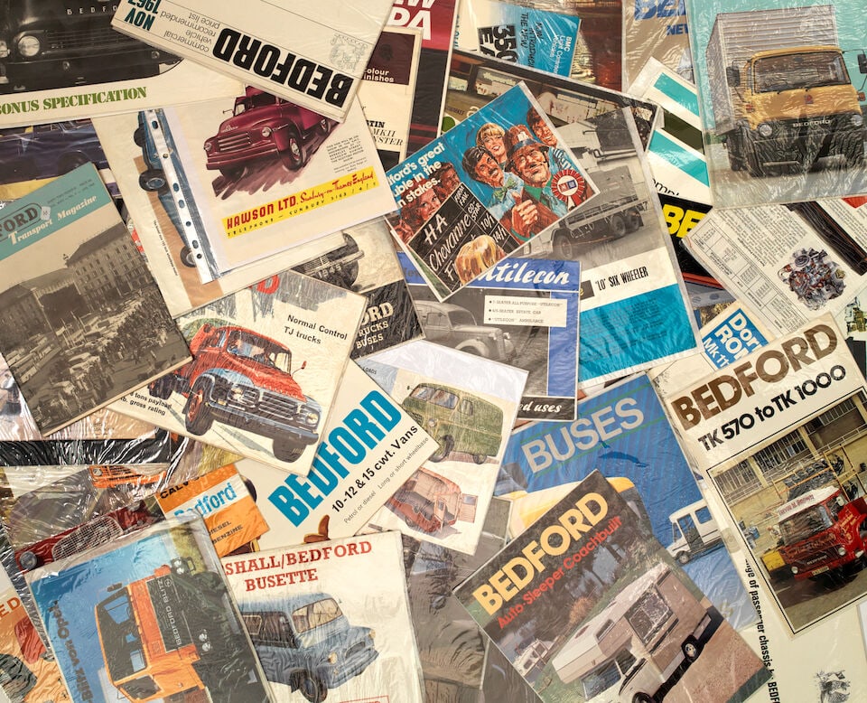 BEDFORD and BMC:- Assorted sales brochures and ephemera for commercial vehicles and trucks, ((...: BEDFORD and BMC:- Assorted sales brochures and ephemera for commercial vehicles and trucks, ((Qty)) post-War and later, including 1939-1945 Bedford 'In Peace Or War' range brochure, Grosvenor Grafton,